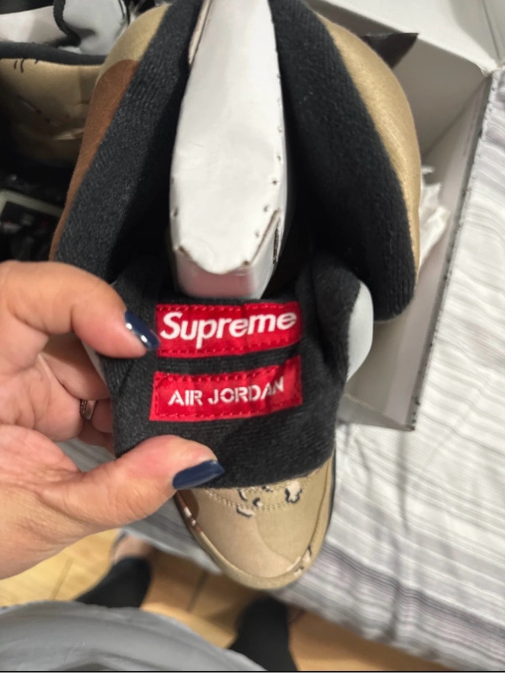 Supreme Tan and Black High-Top Sneakers - Picture 4 of 9